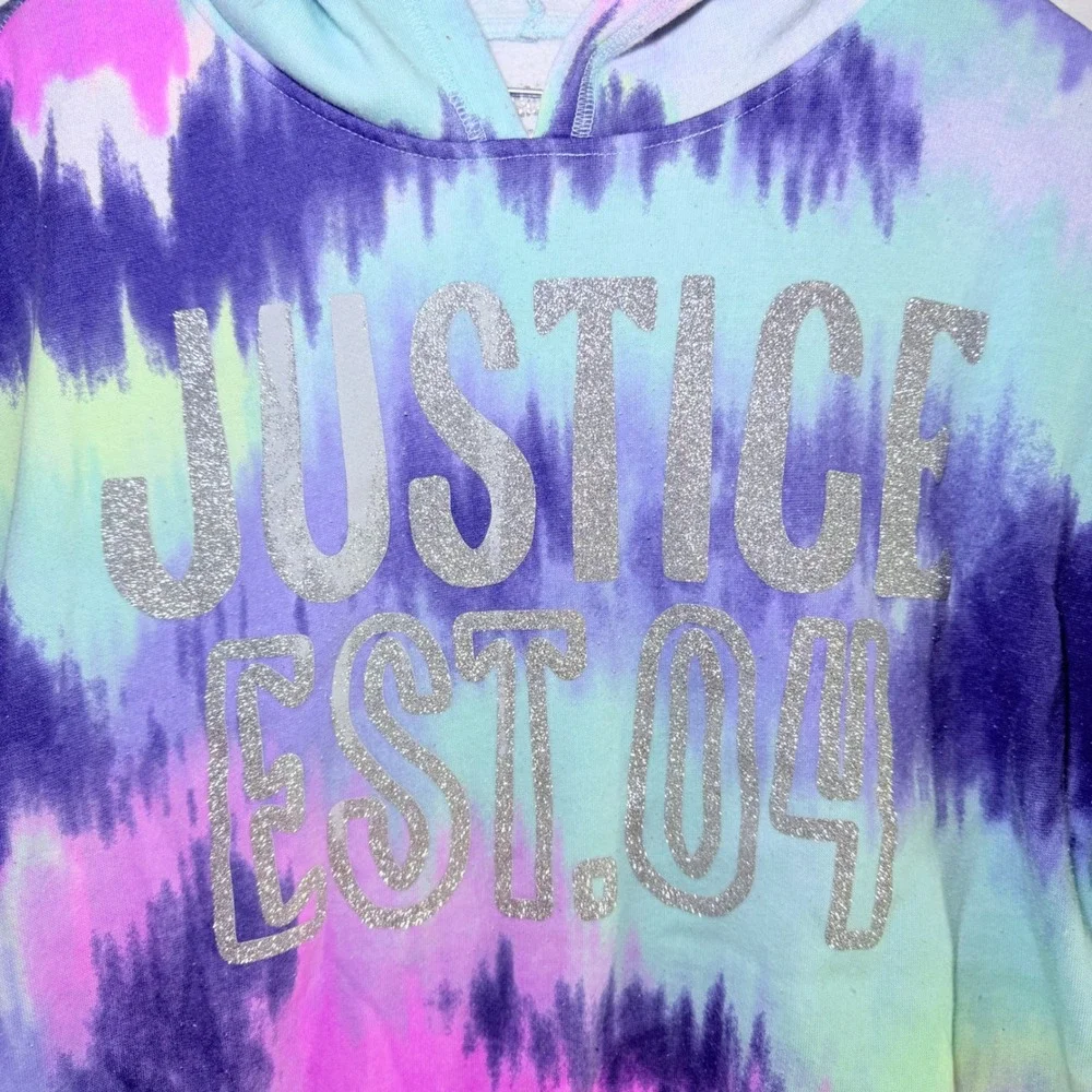 Justice‎ Girls XL 16/18 Tie Dye Hoodie Purple Teal Pink Glitter Logo Pullover